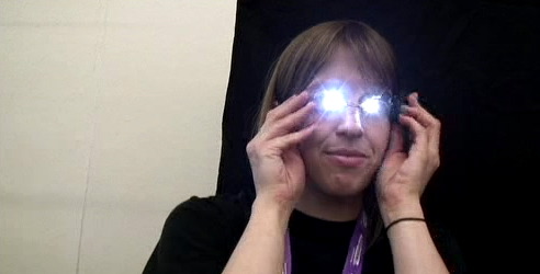 Rebecca Hinden's red eye goggles